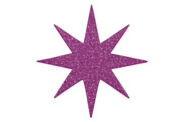 Shimmering eight-pointed star gleaming with bright pink glitter, radiating festive sparkle against transparent backdrop