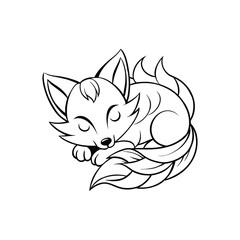 Adorable Sleeping Fox Kit Illustration Line Art Design