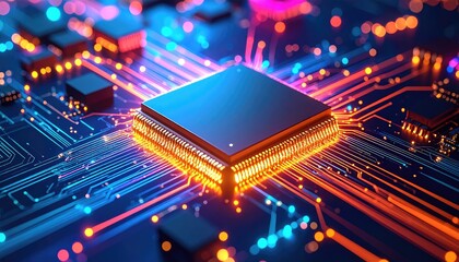 Circuit board with glowing processor