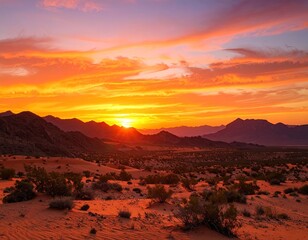Fototapeta premium Dramatic sunset over desert mountains