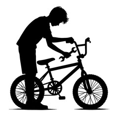 Fototapeta premium Boy fixing bike handlebars