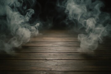 Atmospheric Smoke and Wood Background Stage Display or Product Mockup
