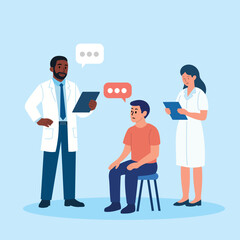 Doctor and Nurse Discussing Treatment with Patient in Clinic