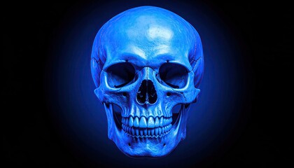 3D rendered vibrant blue skull