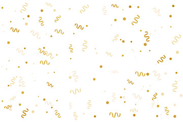 Gold Confetti and Ribbon Falling on White Background for Festive Celebrations. Vector Illustration