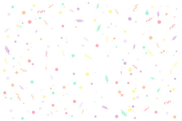 Colorful Pastel Summer Confetti and Ribbon Falling on White Background. Festive Celebration Design. Vector Illustration