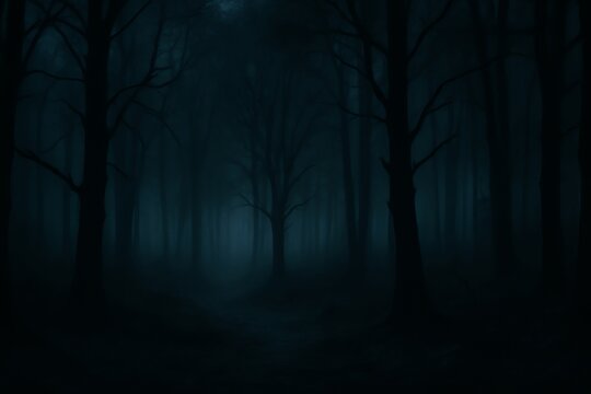 Foggy Dark Forest Trees Mystery Night Woods Spooky Background