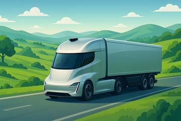 Obraz premium Truck Vehicle on Scenic Highway in Countryside