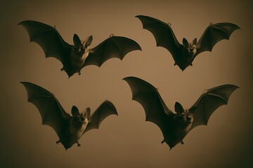 Fototapeta premium Four Bats Flying in Brown Sepia Tones for Halloween Background Use