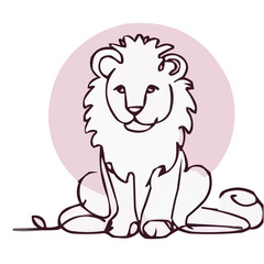 Obraz premium Lion illustration in minimalist style with soft lines and pink background 
