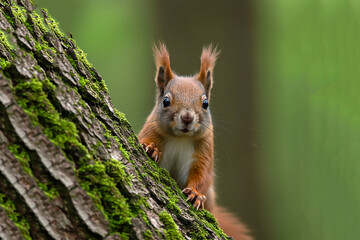 Obraz premium Curious Squirrel in Mossy Forest