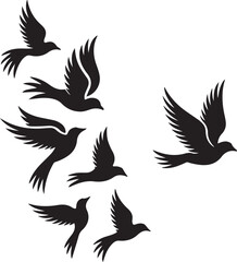 silhouettes of birds, set of silhouettes of birds, set of birds,