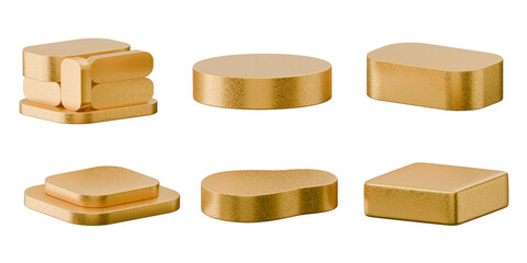 Gold podium set pack isolated background 3d rendering	
