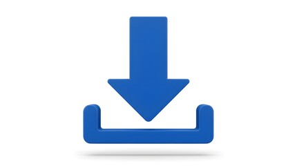 A three-dimensional blue download arrow icon, isolated on a white background.