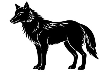 Silhouette of a Wolf Standing – Black and White Vector Illustration