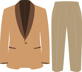 Elegant Tan Tuxedo Jacket and Beige Pants, Minimalist Fashion Illustration for Sophisticated Formal Wear flat vector illustration