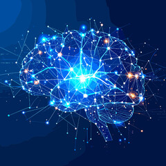Abstract Neural Network Brain Design on Blue Background Illustrating Artificial Intelligence and Digital Connectivity