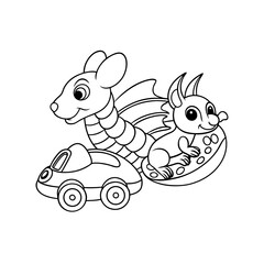 Naklejka premium Dragon and Mouse Racing Printable Coloring Page