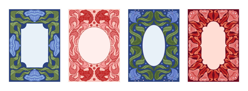 Ornament border. Floral frame, cover with retro pattern or old antique luxury leaves poster. Classic art summer invitation. Card or poster template design in bohemian style vector illustration - Powered by Adobe