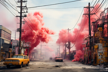 Fog-laden streets of a city gripped by fear and uncertainty