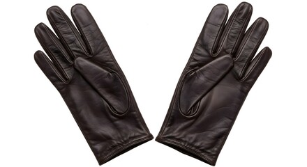 A pair of dark brown leather gloves, lying flat with palms facing up, against a clean white background.
