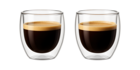 Double-walled glass coffee cups for keeping your espresso hot while sipping in a home office.