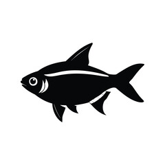 Striking Black Silhouette of a Tetra Fish Against a White Background