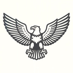 Fototapeta premium Stylized black eagle silhouette with wings spread wide on white background