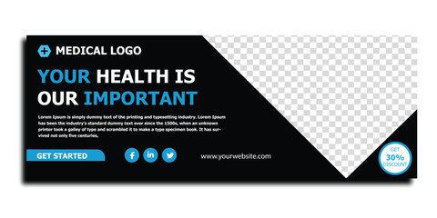 Healthcare Service Banner with Professional Medical Logo and Discount Offer.