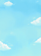 Bright Blue Sky with Fluffy Clouds - Calm Daytime Sky Illustration