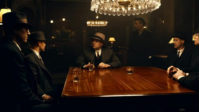 Gangsters meeting at night in luxurious speakeasy