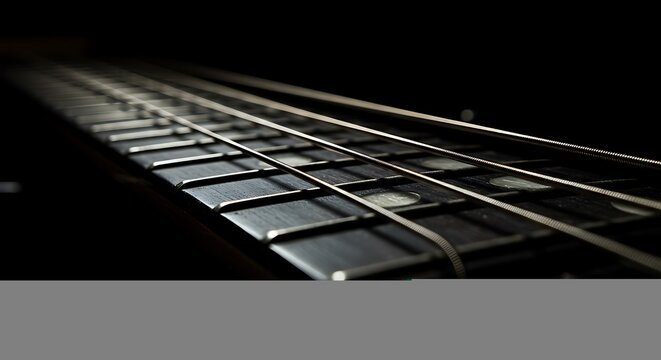 Close-up of a Dark Electric Guitar's Fretboard and Strings