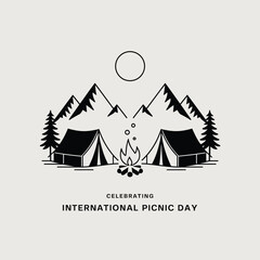 Camping scene with tents and campfire