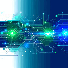 Naklejka premium Electronic Circuit Board Pattern with Green and Blue Illumination for Technology Backgrounds