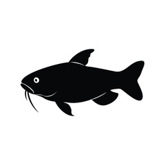 Black and white catfish vector silhouette illustration on a white background