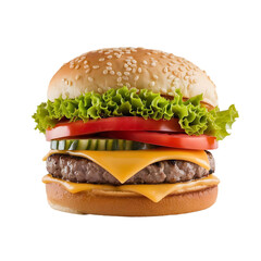Realistic burger with lettuce and cheese transparent background