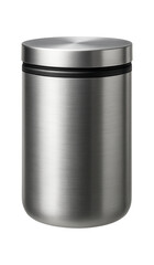 A sleek, brushed aluminum measuring container with a locking lid, perfect for keeping flour fresh in a minimalist kitchen.
