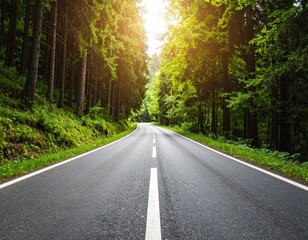 Obraz premium Empty road through lush green forest