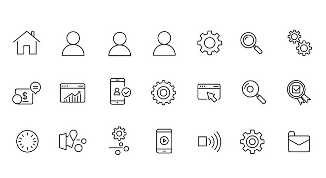 Collection of Simple Line Icons for Business and Technology