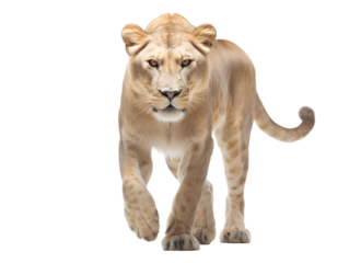 Lioness's Forward Gaze: The majestic lioness exudes confidence as she confidently strides forward, her focused gaze conveying an undeniable sense of power and determination.