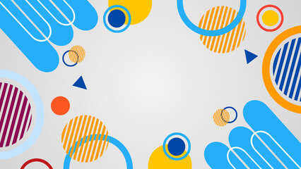 Abstract background with colorful geometric shapes like circles, triangles, and lines. Modern and dynamic design, perfect for posters, banners, presentations, and creative digital content.