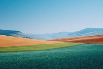 Obraz premium minimalistic view of diverse organic farm landscape under vast clear sky