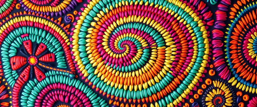 Intricate Hmong spiral textile pattern in vibrant colors, seamless repeat,   colorful pattern, Hmong