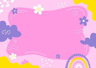 cute background with flower, rainbow and cloud