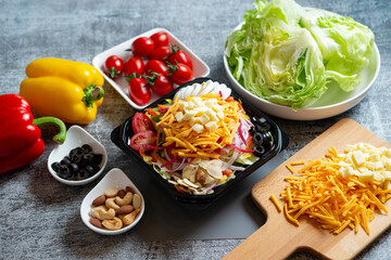 Salad and various vegetables nuts
