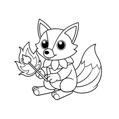 Fototapeta premium Fox Roasting a Candy Treat Coloring Page