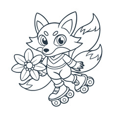 Fototapeta premium Fox Riding Flower Shaped Board Coloring Page