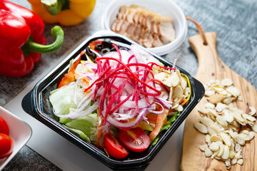 Salad and various vegetables nuts