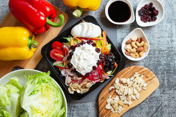 Salad and various vegetables nuts