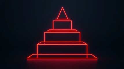 Symbolize of organization chart. Neon pyramid shapes glowing in a dark background.